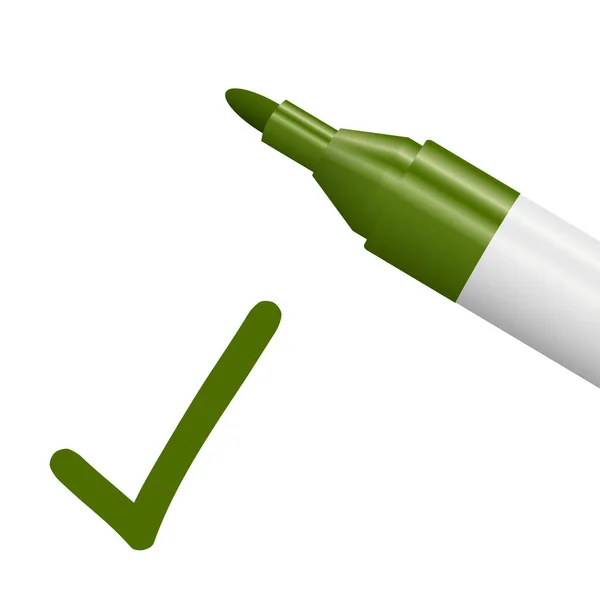 Seçimi Sembolize Eden Beyaz Arkaplanda Yeşil Işaretli Yeşil Kalem — Stok fotoğraf