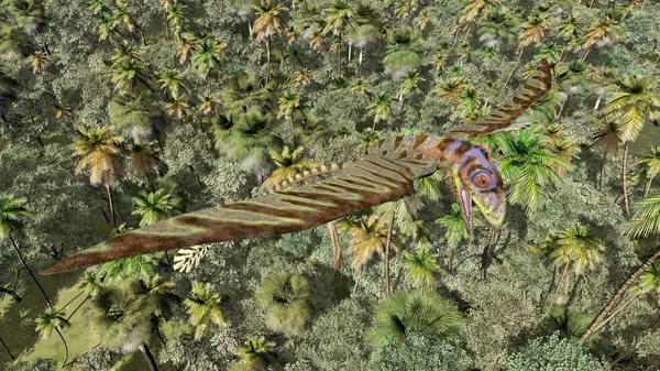 Datorgenererad Illustration Med Den Flygande Dinosaurien Peteinosaurus Över Djungeln — Stockfoto