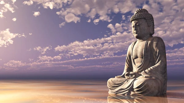 Компьютерная Иллюстрация Статуей Будды Закате — стоковое фото