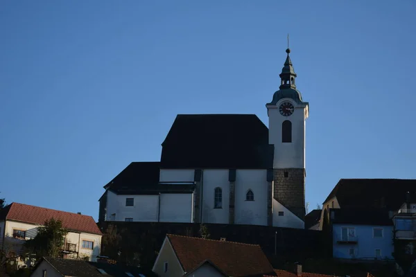 Steinbach Der Steyr River Steyr Steyrtal Wehr Dorf Bridge Church — Foto de Stock