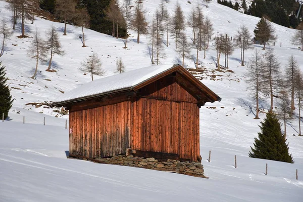 Cabana Alpina Cabana Cabana Madeira Heustadel Celeiro Esportes Inverno Inverno — Fotografia de Stock