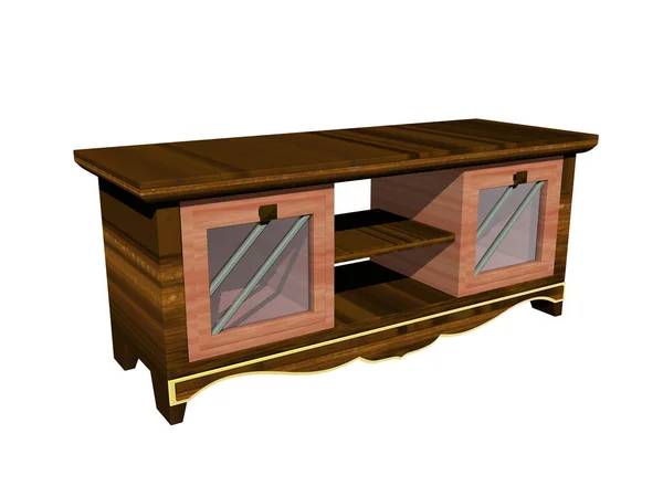 Dřevěný Stůl Zrcadlem Lampou — Stock fotografie
