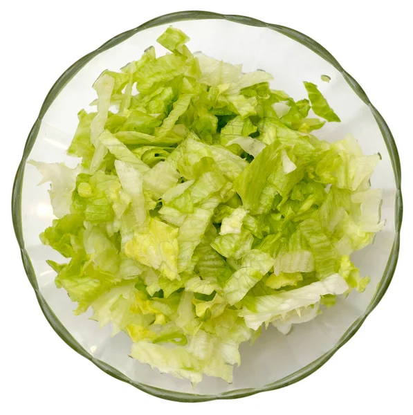Salade Verte Coupée Dans Bol Verre — Photo
