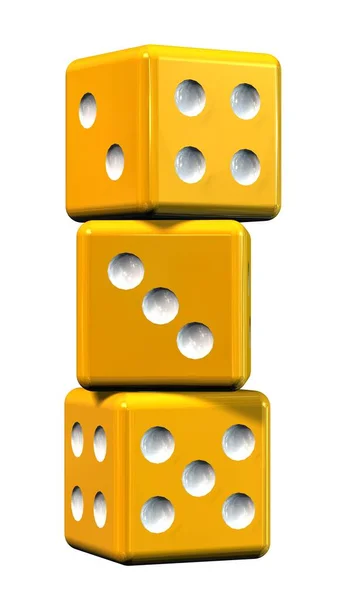 Tři Žluté Kostky Oddělené Bílém Pozadí — Stock fotografie
