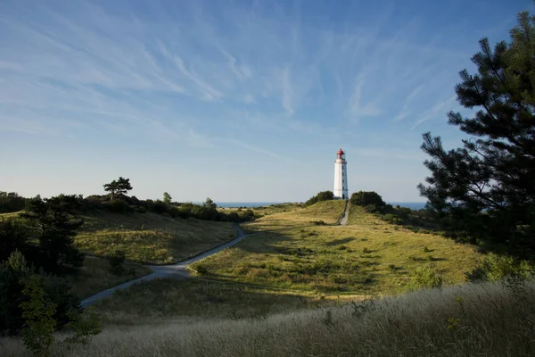 Der Leuchtturm Auf Der Insel Hiddensee Ersten Licht Des Tages — Stockfoto