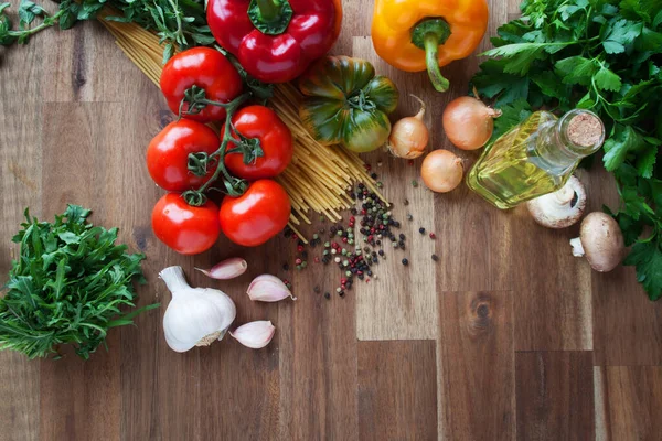 Still Life Vegetables Herbs Spices Italian Pasta — Stock Photo, Image