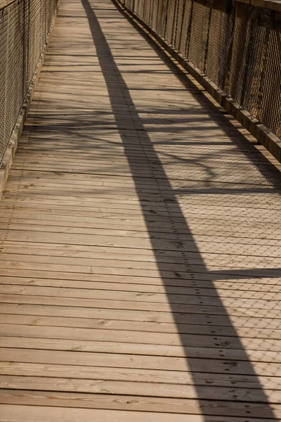 Shadow Play Wooden Path Railings — Stock Photo, Image