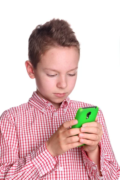 Pojke Med Mobiltelefon — Stockfoto