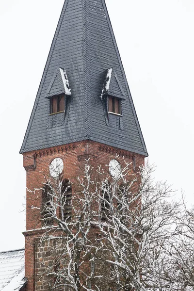 Kerktoren Friedrichsbrunn Winter — Stockfoto