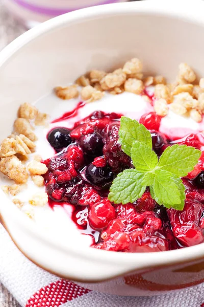 Frukostmüsli Med Frukt Och Yoghurt — Stockfoto