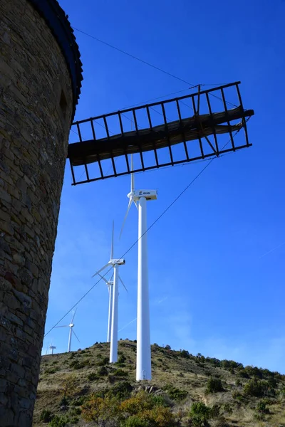 wind power station, wind turbines on hills