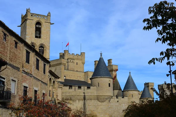 Spanje Olite Province Van Navarre House Facades Castle — Stockfoto