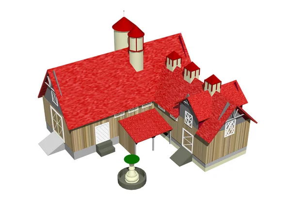 房屋有红色屋顶的3D渲染 — 图库照片