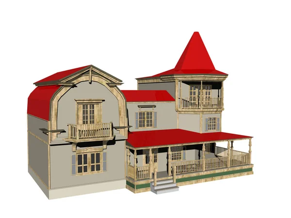 房屋有红色屋顶的3D渲染 — 图库照片