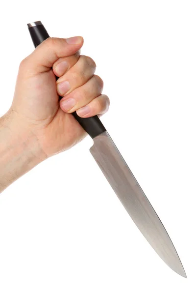 Hand Hält Ein Messer Isoliert Auf Weißem Hintergrund — Stockfoto