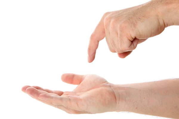 Närbild Mänsklig Hand Håller Vit Bakgrund — Stockfoto