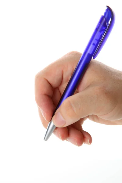 Hand Holding Pen Isolated White — Stock Photo, Image