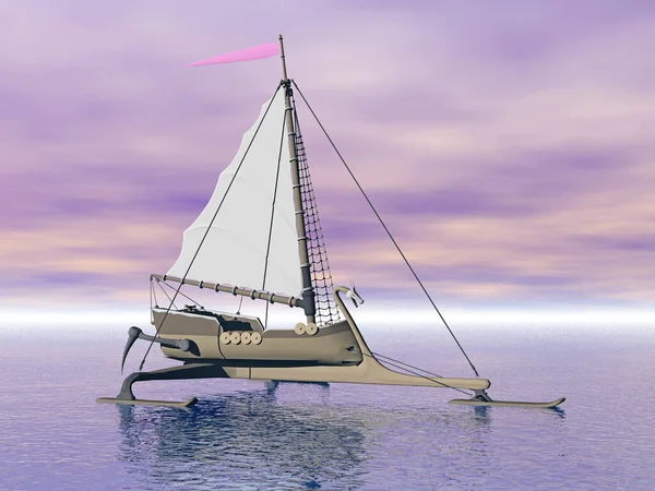 白い背景に帆船の3Dレンダリング — ストック写真