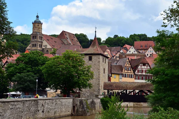 Sváb Terem Comburg Vár Várfal Hohenlohe Wrttemberg Wehrturm Turizmus — Stock Fotó