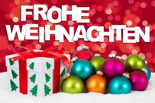 Frohe Weihnachten Geschenke Geschenke Mit Rotem Hintergrund Lichter Weihnachtskarte — Stockfoto