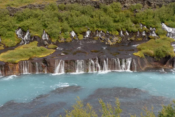 Hraunfossar Ісландія Водоспади Каскади Каскади Річка Seell Reykholm Wita Husafell — стокове фото