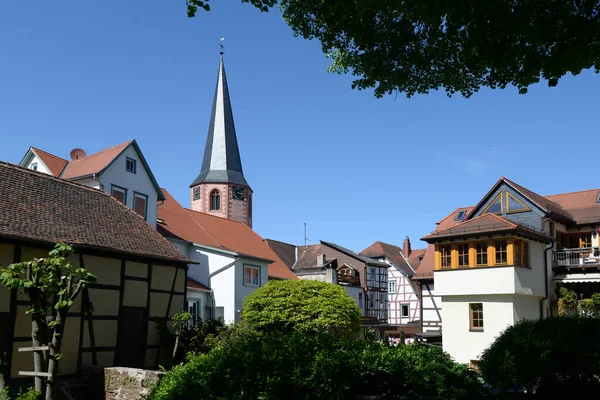 町教会 ミシュテルシュタット オーデンヴァルト ヘッセン ドイツ タワー 教会塔 旧市街 — ストック写真