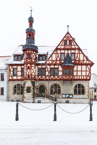 Történelmi Városháza Harzgerode Télen — Stock Fotó