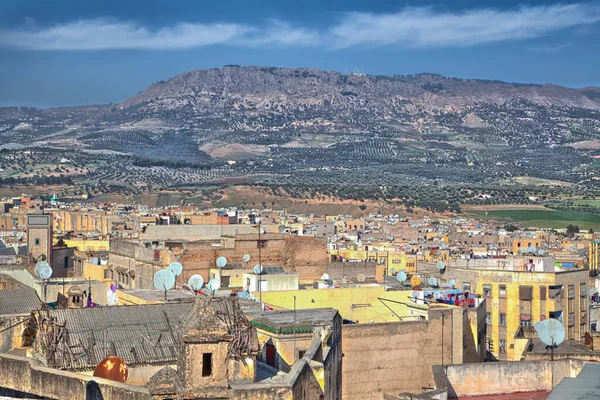 Widok Dachy Starego Miasta Historycznego Królewskiego Miasta Fes Maroku Afryce — Zdjęcie stockowe