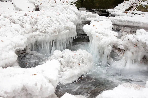 Paesaggio Fluviale Gioito Con Neve Inverno Una Riserva Naturale Foresta — Foto Stock