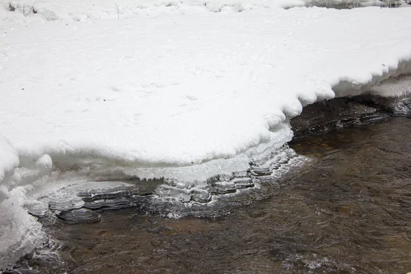 施蒂里亚森林自然保护区冬季白雪连绵的河流景观 — 图库照片