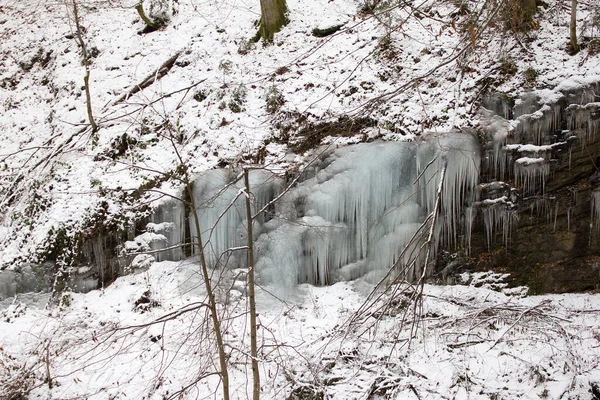 Petite Cascade Gefrohrener Dans Une Réserve Naturelle Forestière Styrie — Photo