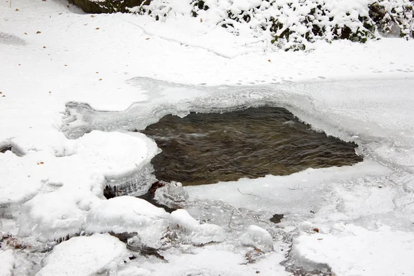 Říční Krajina Zimě Radovala Sněhem Lesní Přírodní Rezervaci Štýrsku — Stock fotografie