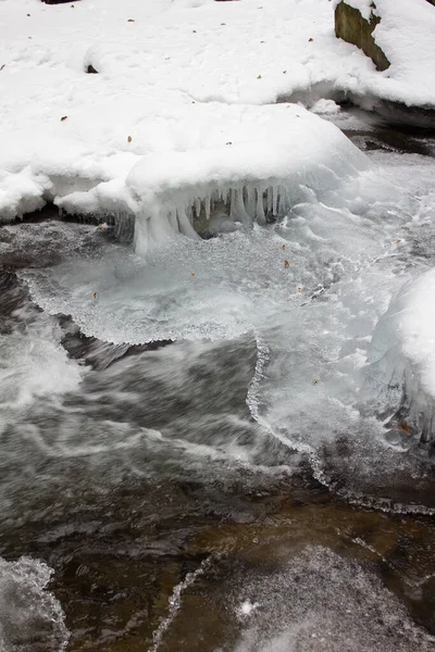 Nehir Manzarası Styria Daki Bir Orman Arazisinde Kışın Karla Sevinçliydi — Stok fotoğraf