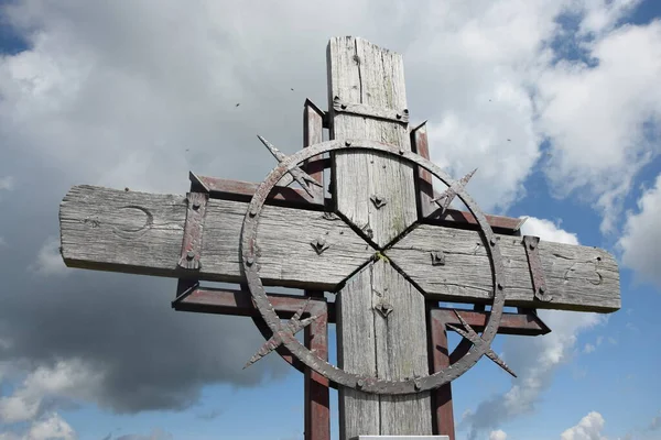 Vrchol Kříže Kříž Symbol Vrchol Zafernhorn Bregenzerwald Bregenzerwaldgebirge Hora Hory — Stock fotografie