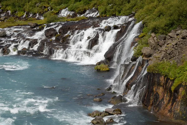 Hraunfossar Island Vodopády Vodopády Kaskádové Kaskádové Řeka Safell Reykholt Hvita — Stock fotografie