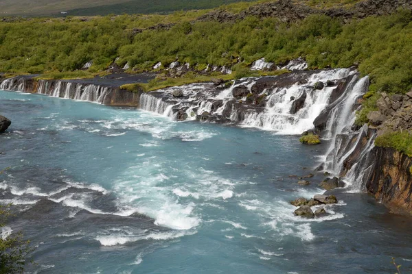 Hraunfossar Island Vattenfall Vattenfall Kaskad Kaskad Flod Safell Reykholt Hvita — Stockfoto