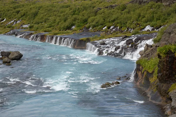 Hraunfossar Island Vattenfall Vattenfall Kaskad Kaskad Flod Safell Reykholt Hvita — Stockfoto