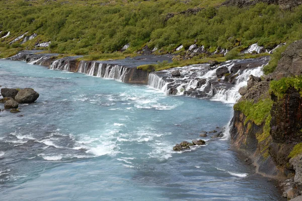 Hraunfossar Island Wasserfälle Wasserfälle Kaskaden Kaskaden Fluss Safell Reykholt Hvita — Stockfoto