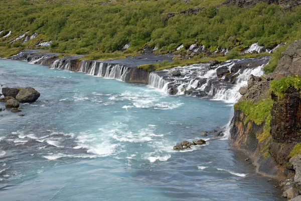 Hraunfossar Iceland Waterfalls Waterfalls Cascading Cascading Cascading River Safell Reykholt — 图库照片