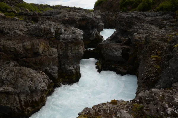 Island Vattenfall Kaskad Kaskad Flod Safell Reykholt Hvita Husafell Natur — Stockfoto