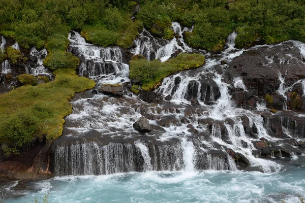 Hraunfossar Izland Vízesések Vízesések Kaszkád Kaszkád Folyó Safell Reykholt Hvita — Stock Fotó