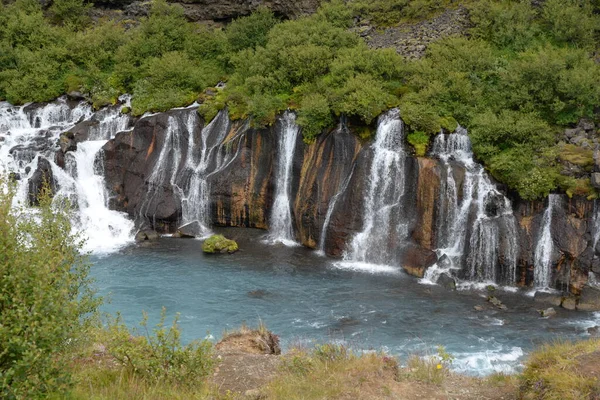 Hraunfossar Island Vodopády Vodopády Kaskádové Kaskádové Řeka Safell Reykholt Hvita — Stock fotografie