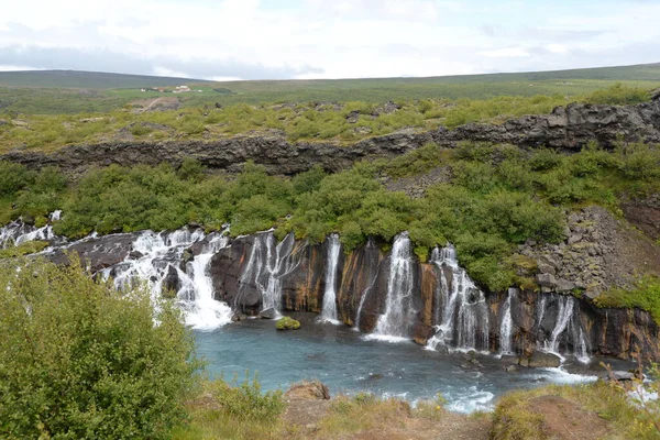 Hraunfossar Island Vodopády Vodopády Kaskádové Kaskádové Řeka Safell Reykholt Hvita — Stock fotografie