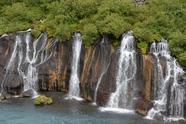 Hraunfossar Island Vattenfall Vattenfall Kaskad Kaskad Flod Safell Reykholt Hvita — Stockfoto