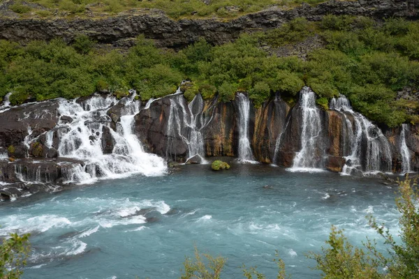 Hraunfossar Izland Vízesések Vízesések Kaszkád Kaszkád Folyó Safell Reykholt Hvita — Stock Fotó