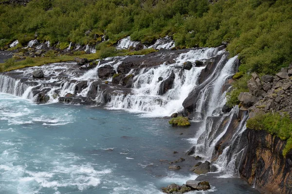 Hraunfossar Iceland Waterfalls Waterfalls Cascading Cascading River Safell Reykholt Hvita — стоковое фото