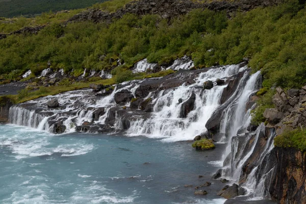 Hraunfossar Islanda Cascate Cascate Cascata Cascata Fiume Safell Reykholt Hvita — Foto Stock