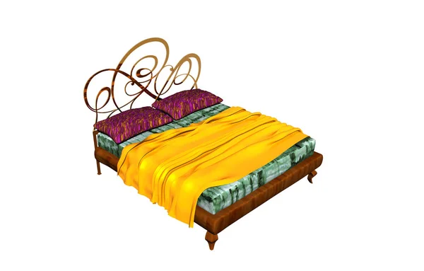 Tweepersoonsbed Slaapkamer Bed Illustratie — Stockfoto