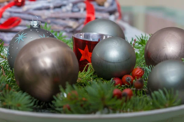 Decoración Navidad Con Ramitas Bolas — Foto de Stock