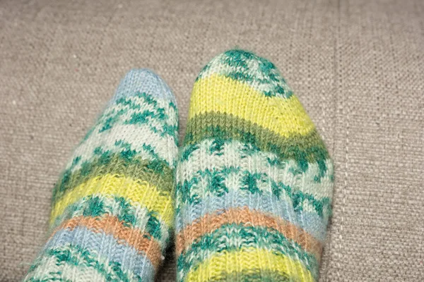 Feet Knitted Socks — Stock Photo, Image